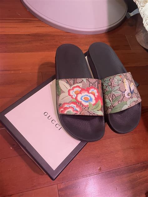 gucci slides butterfly|Gucci floral slides size 8.